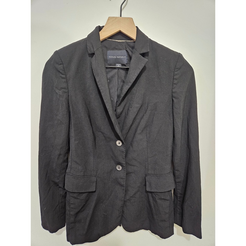 Banana Republic Womens Black Stretch Wool Two Button Blazer Jacket Size 4‎